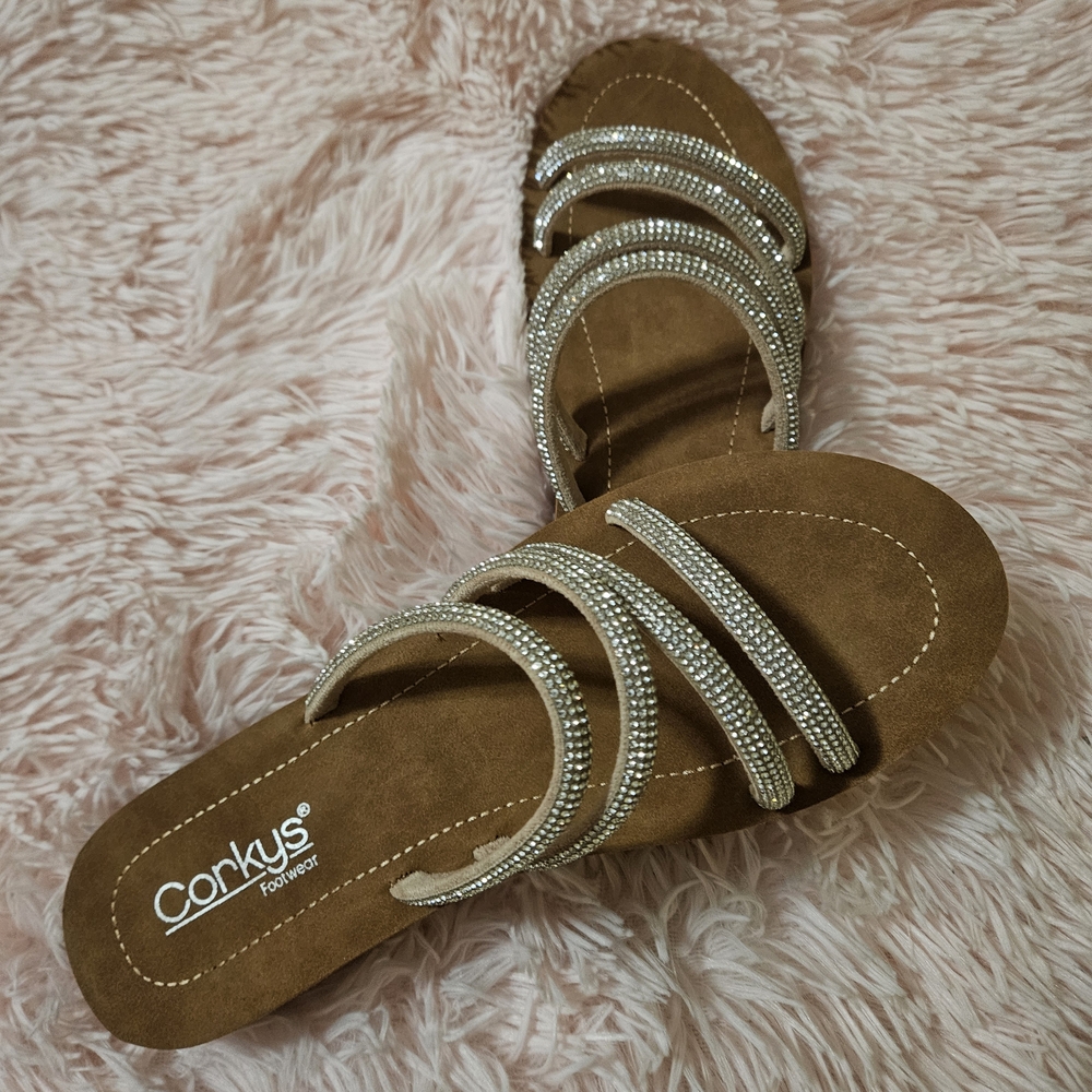 New Corkys Women's Brown and Silver Sandals - Picture 2 of 12